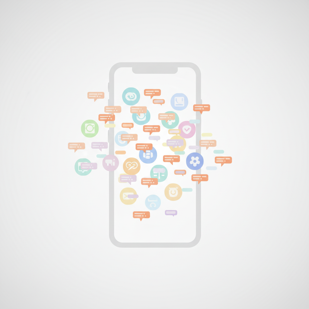 스마트폰 화면에 표시된 수많은 리마인더 알림들 - iOS Reminders, Google Tasks, Todoist 앱 아이콘과 알림 배지