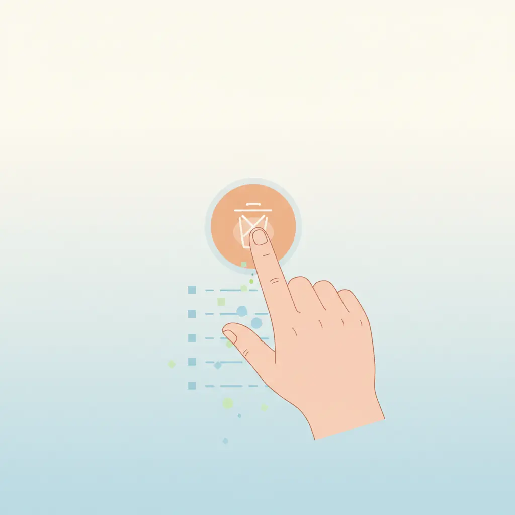 자동화 목록을 삭제하는 버튼을 누르는 손, 홀가분하고 자유로워진 느낌의 깨끗한 화면