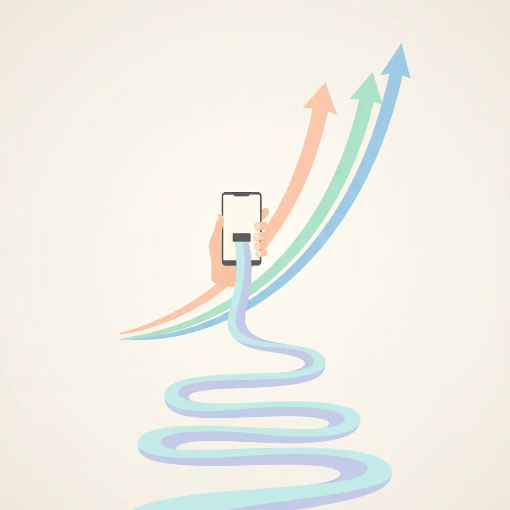 앱을 다시 설치하고 무한 스크롤에 빠진 모습, 폭발적으로 늘어난 스크린 타임 그래프