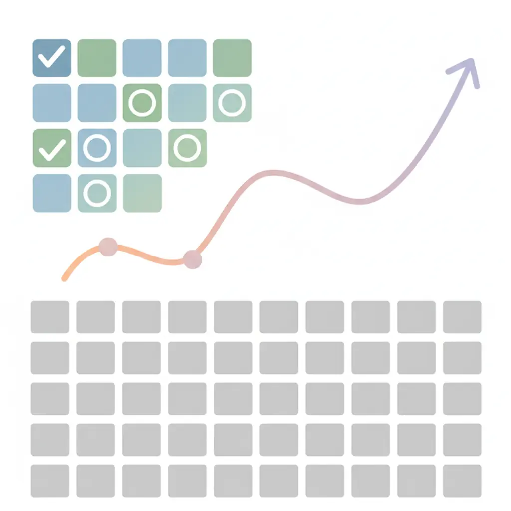 습관 트래커 앱, 체크박스, 연속 기록 그래프, 완벽한 그리드
