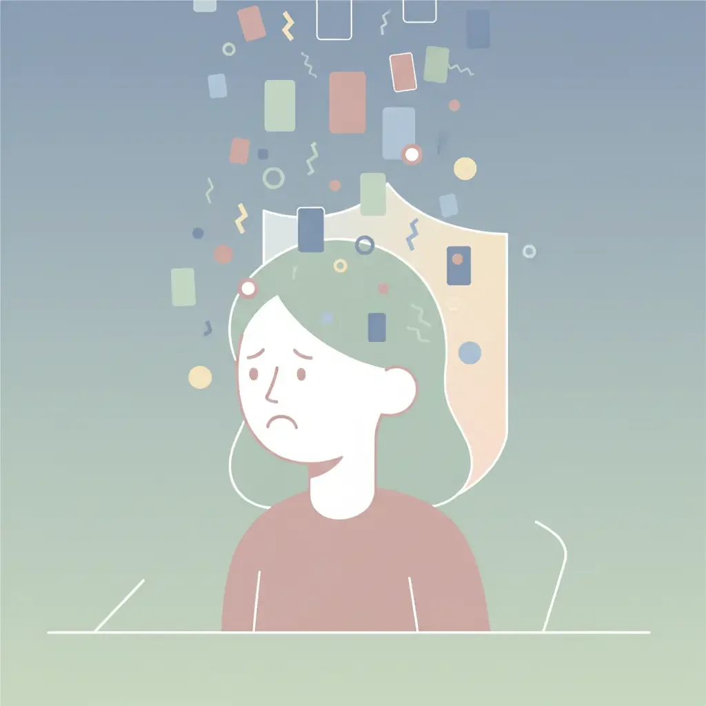 스마트폰 알림이 끝없이 쏟아지는 모습, 집중하려는데 방해받는 표정