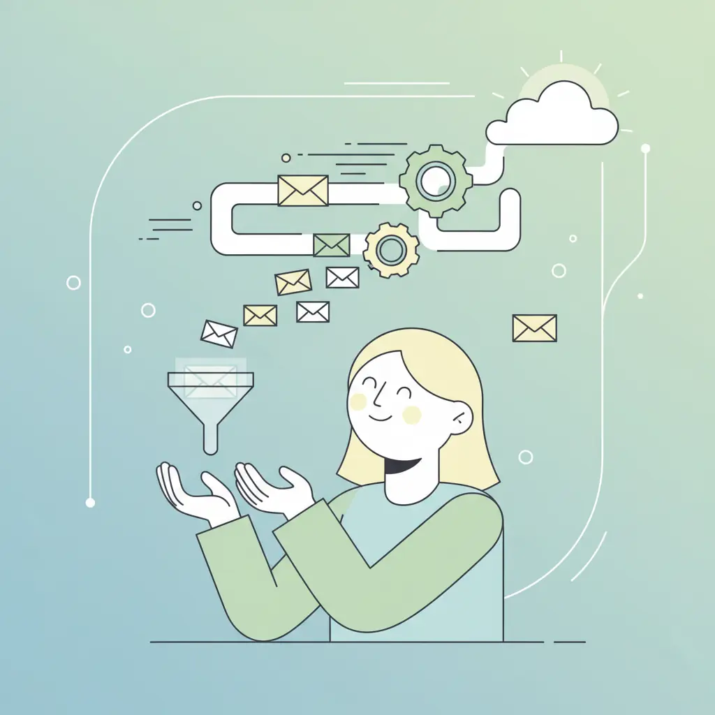 이메일 필터 규칙을 설정하며 자동화에 대한 희망에 찬 표정