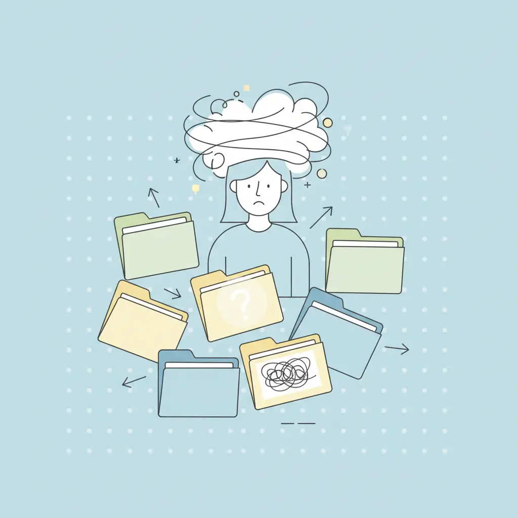 이메일이 어느 폴더에 있는지 찾지 못해 혼란스러운 표정