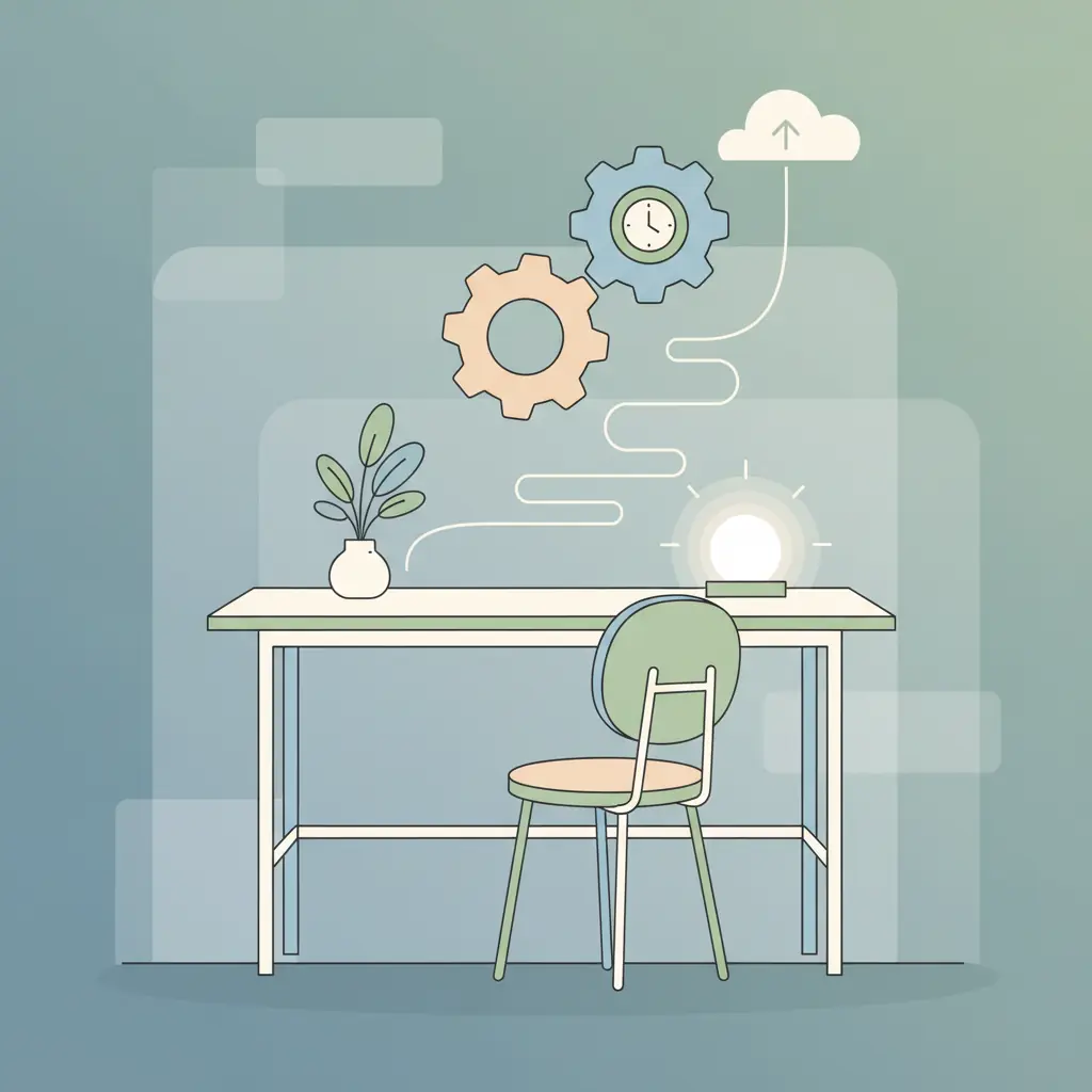 스탠딩 데스크가 낮은 높이로 고정되어 그냥 책상으로 쓰이는 모습, 의자가 옆에 있음